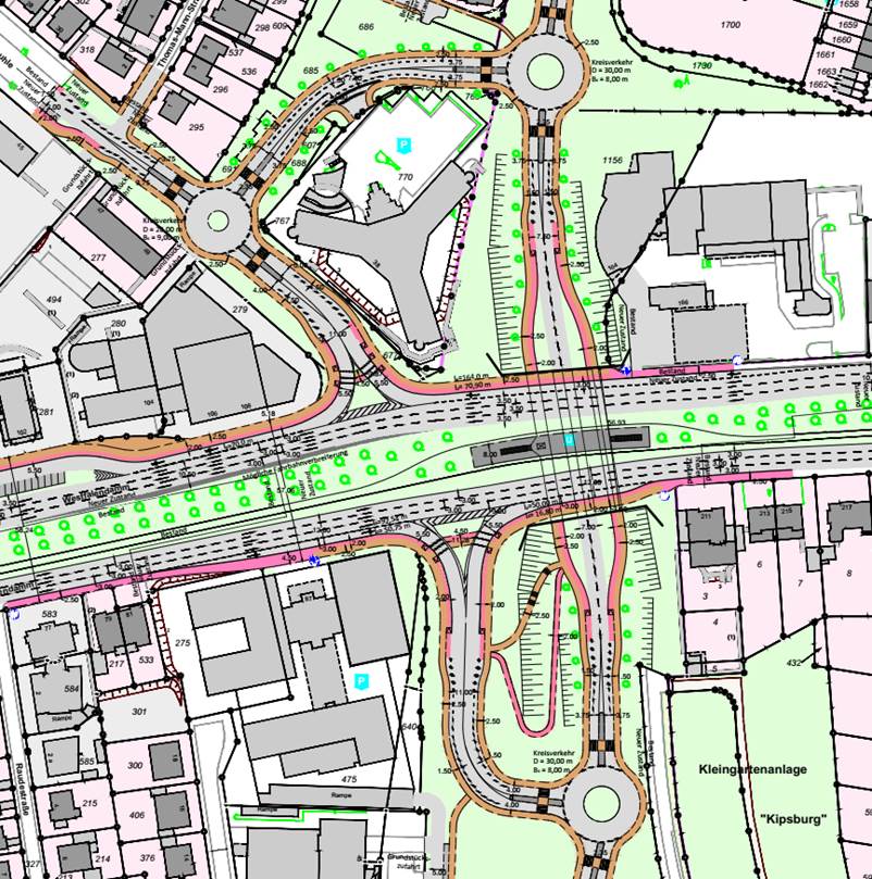 Eine denkbare langfristige Zukunftslösung 
mit verlängerter Semerteichstraße - ohne Tunnelanschluss 